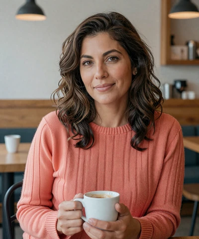 Carol, a 49-year-old small business owner from Denver in a cozy cafe